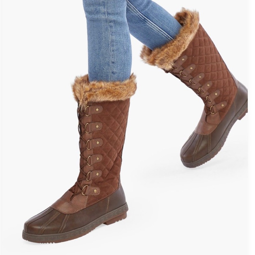 Quilted Faux Fur Lace Up Winter Duck Boot - Picture 6 of 8